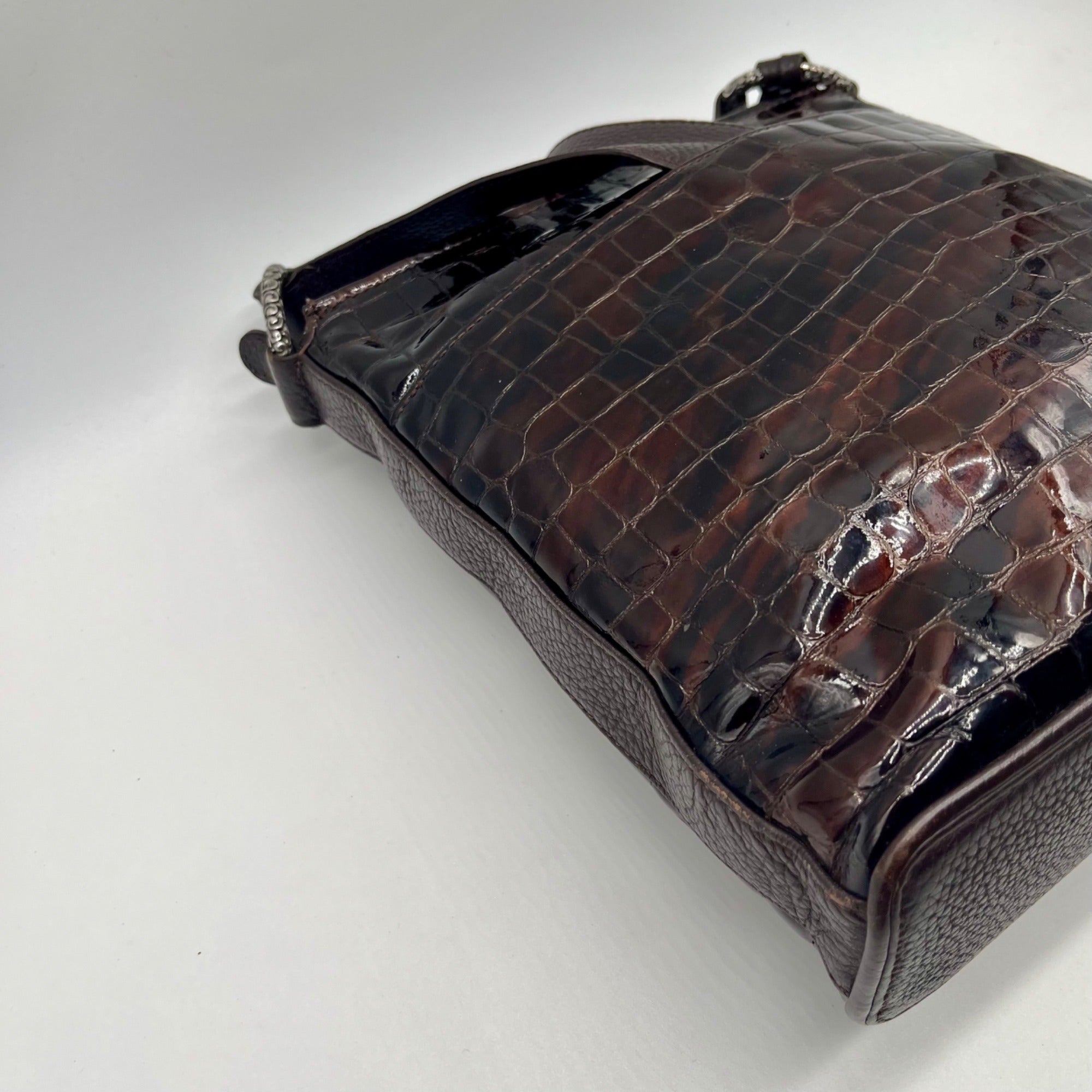 Brighton Brown Croc-Embossed Organizer Shoulder Bag