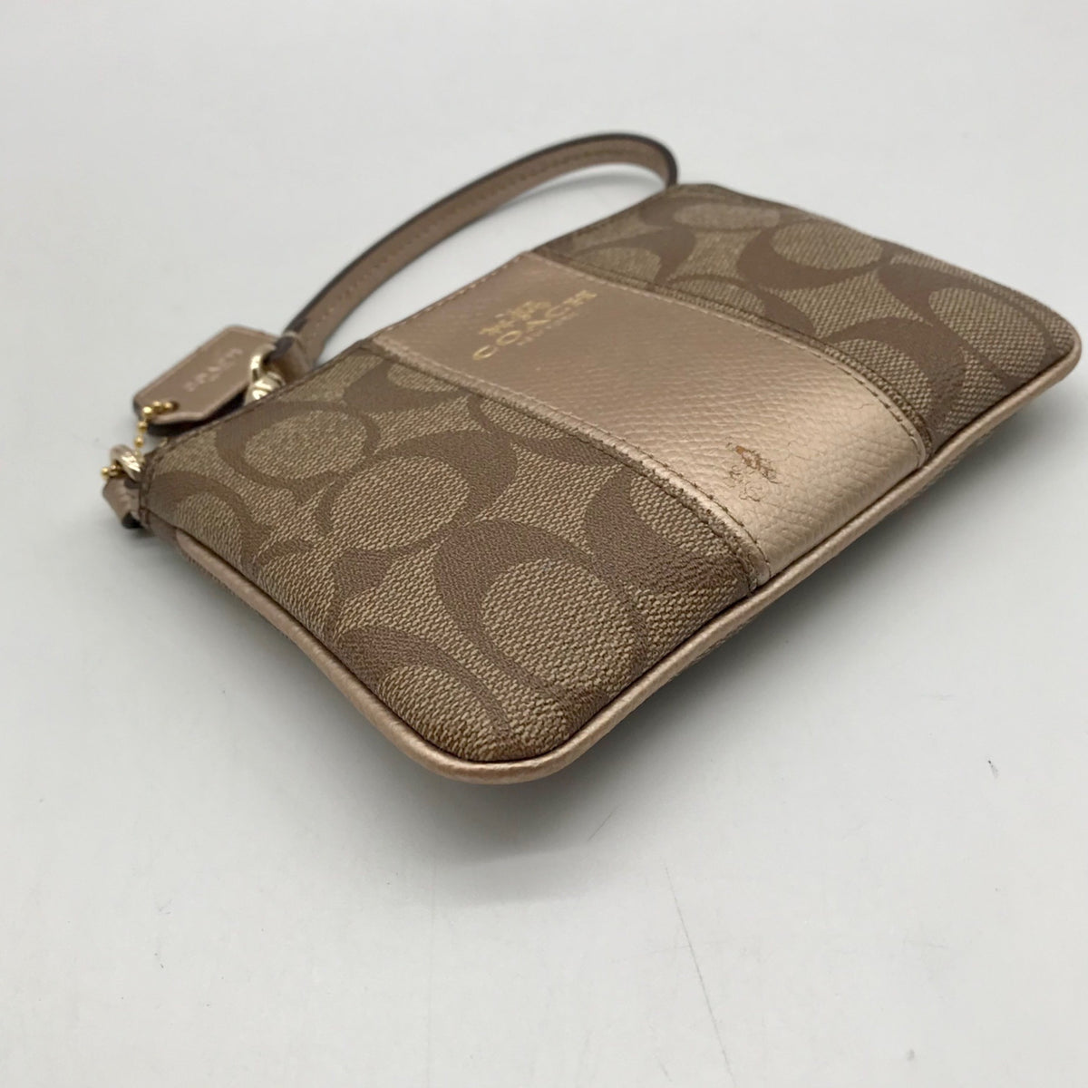 Coach Signature Brown Coated Canvas Zip Wristlet