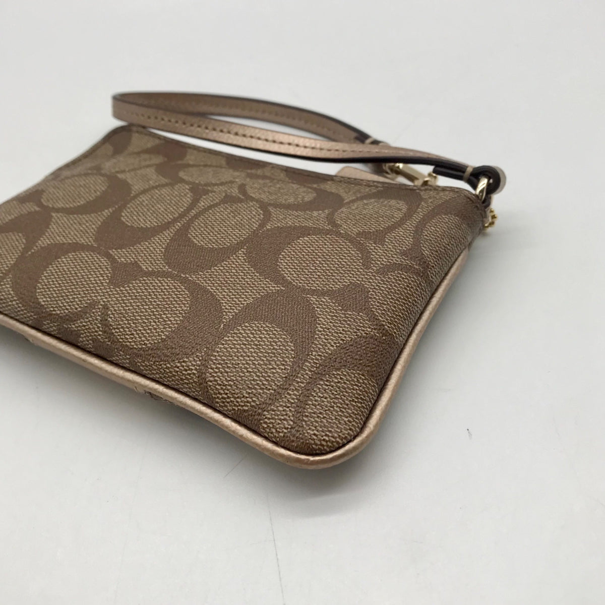 Coach Signature Brown Coated Canvas Zip Wristlet