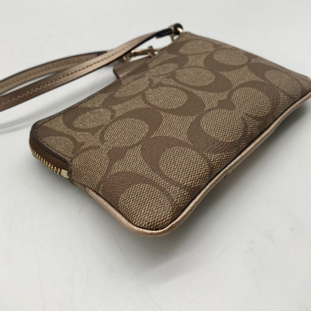Coach Signature Brown Coated Canvas Zip Wristlet