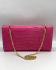 Persaman Pink Croc Embossed Leather Priscilla Crossbody Clutch