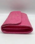 Persaman Pink Croc Embossed Leather Priscilla Crossbody Clutch