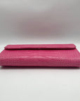 Persaman Pink Croc Embossed Leather Priscilla Crossbody Clutch