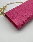 Persaman Pink Croc Embossed Leather Priscilla Crossbody Clutch