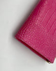 Persaman Pink Croc Embossed Leather Priscilla Crossbody Clutch