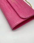 Persaman Pink Croc Embossed Leather Priscilla Crossbody Clutch