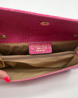 Persaman Pink Croc Embossed Leather Priscilla Crossbody Clutch
