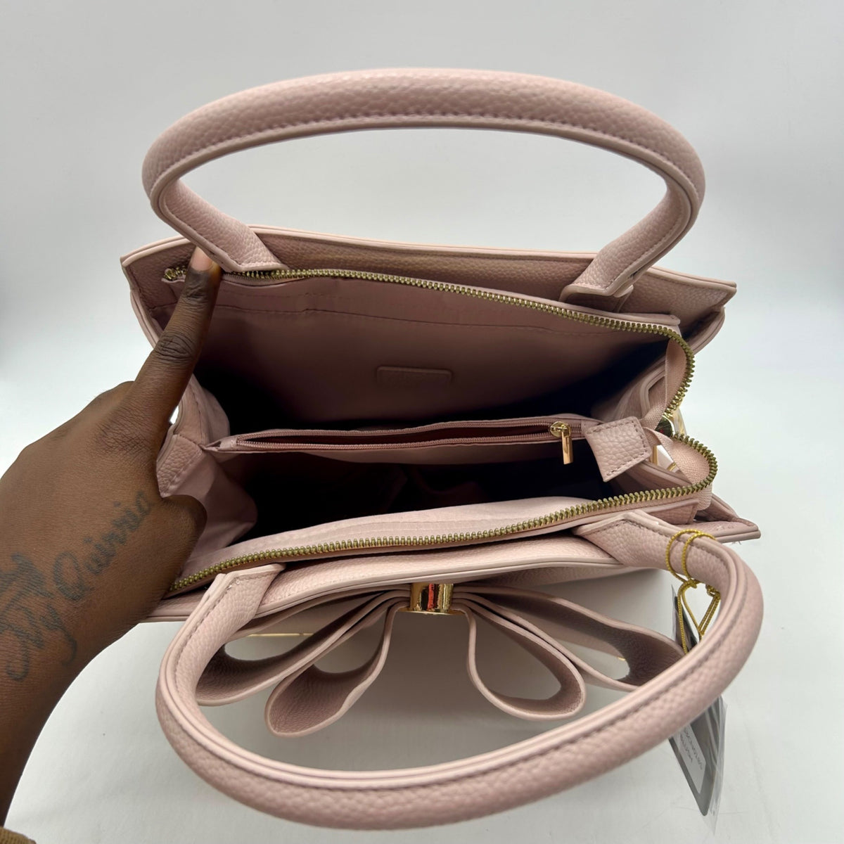 Grossi Pink Faux Leather Poppy Bowtie Top Handle Satchel Bag