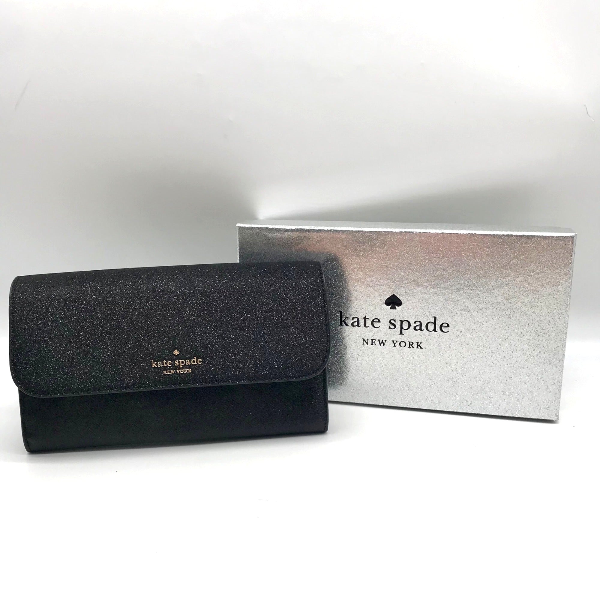 Kate Spade Black Glitter Fabric Medium Flap Phone Wristlet