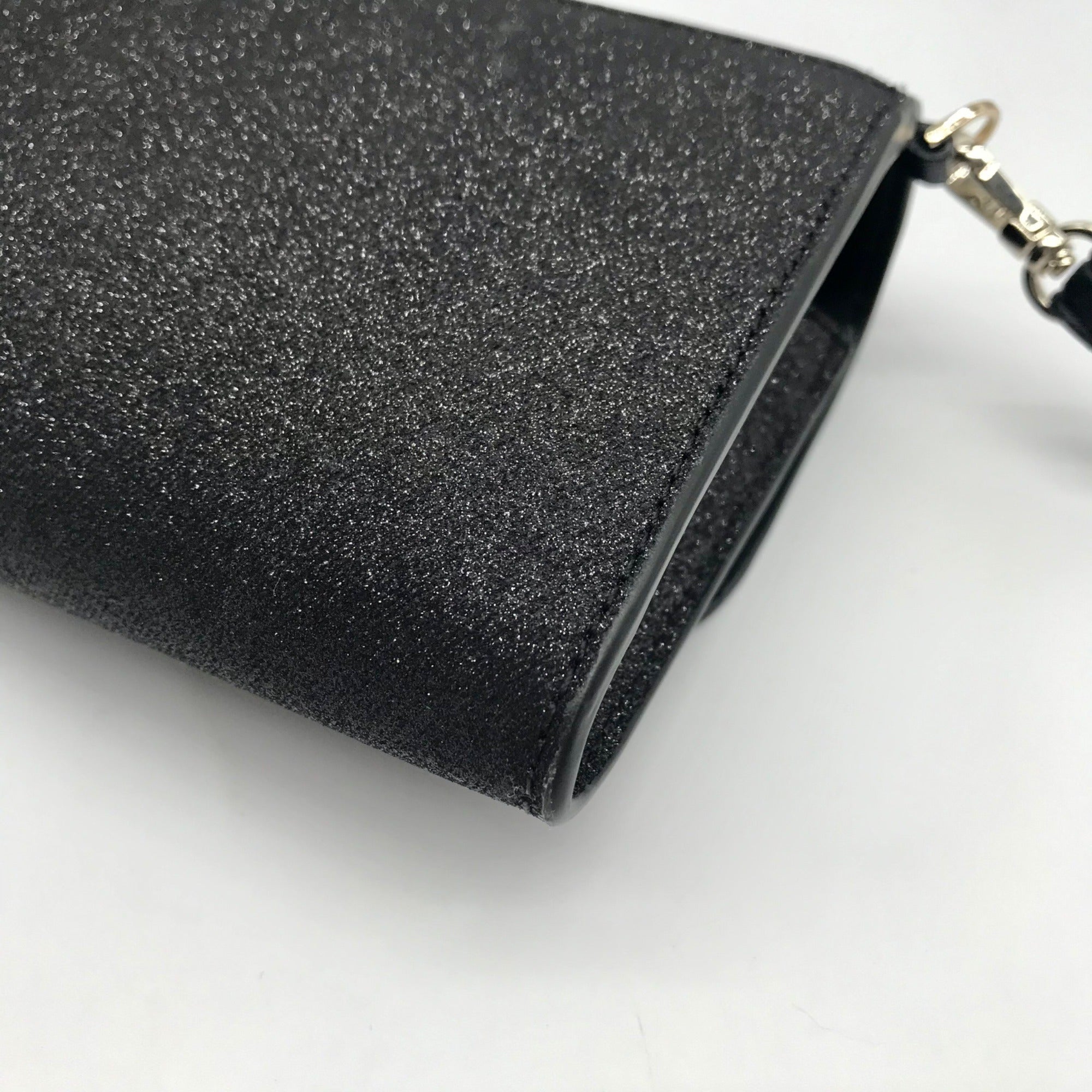 Kate Spade Black Glitter Fabric Medium Flap Phone Wristlet