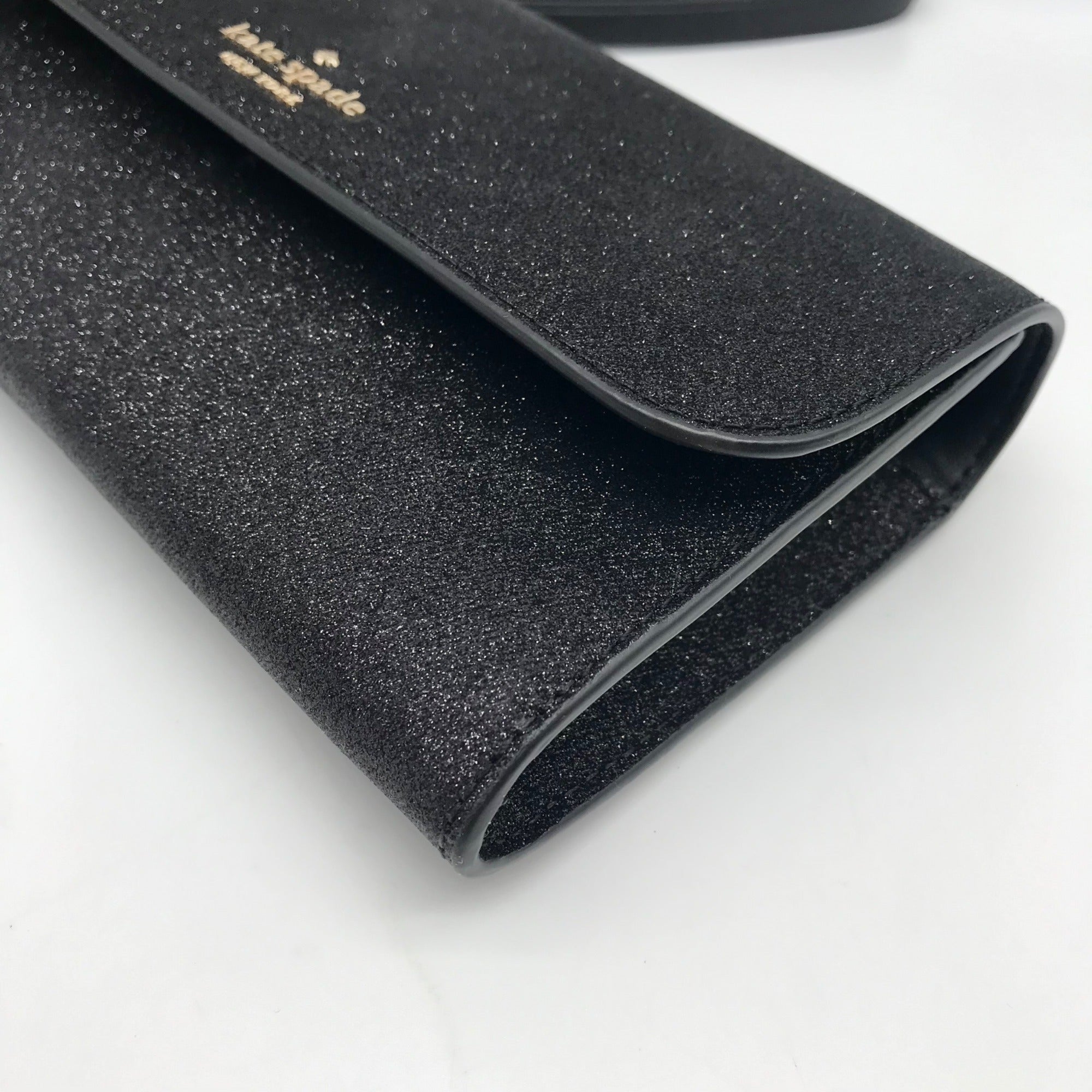 Kate Spade Black Glitter Fabric Medium Flap Phone Wristlet