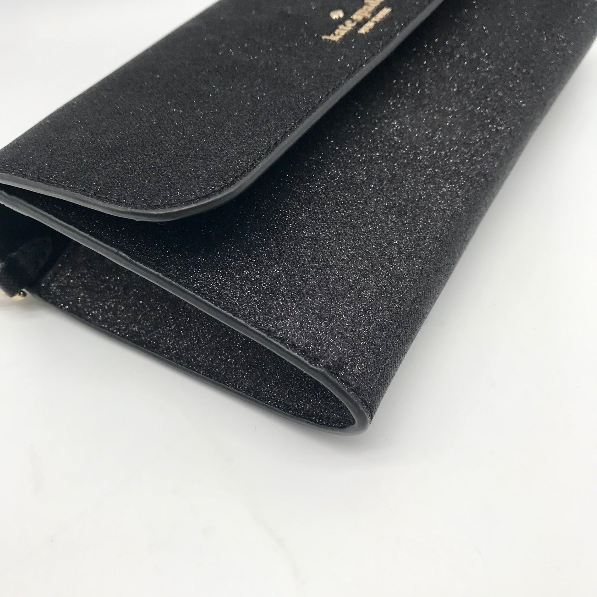 Kate Spade Black Glitter Fabric Medium Flap Phone Wristlet