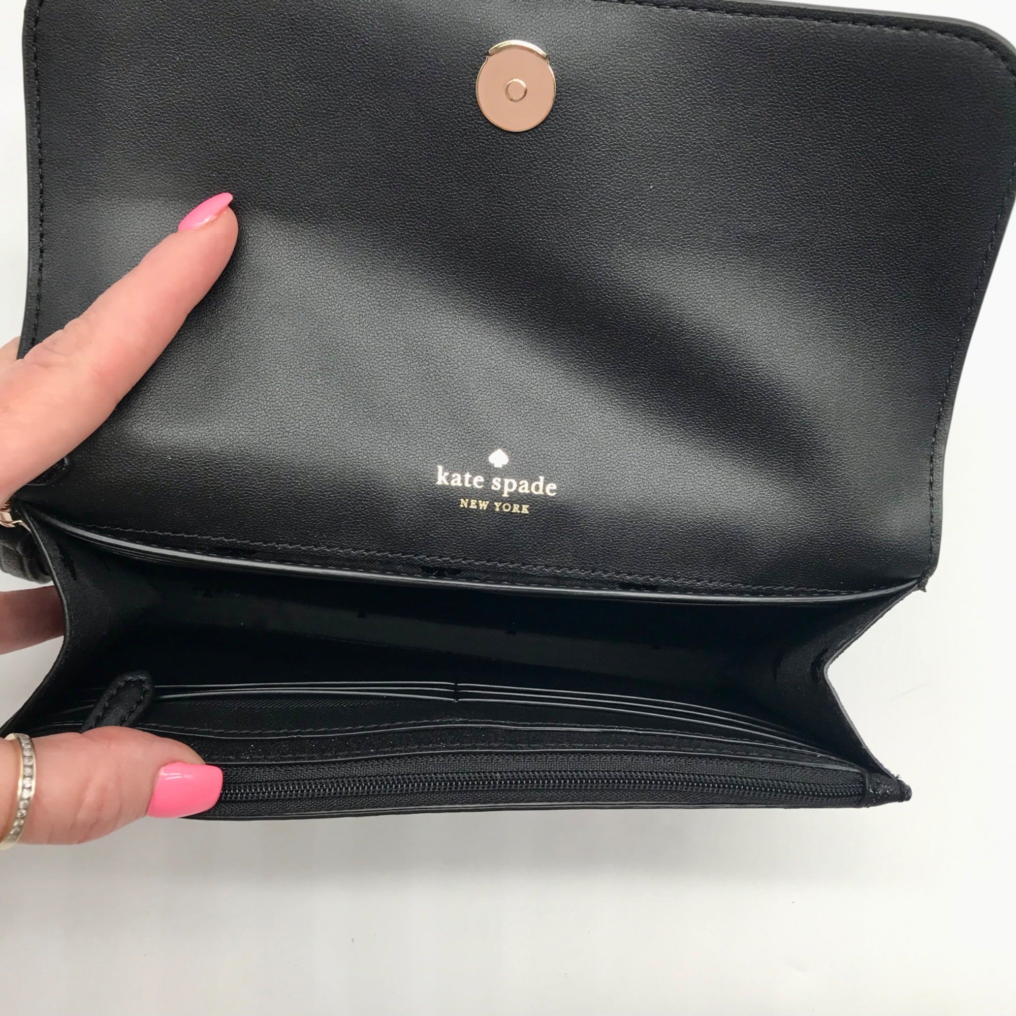 Kate Spade Black Glitter Fabric Medium Flap Phone Wristlet