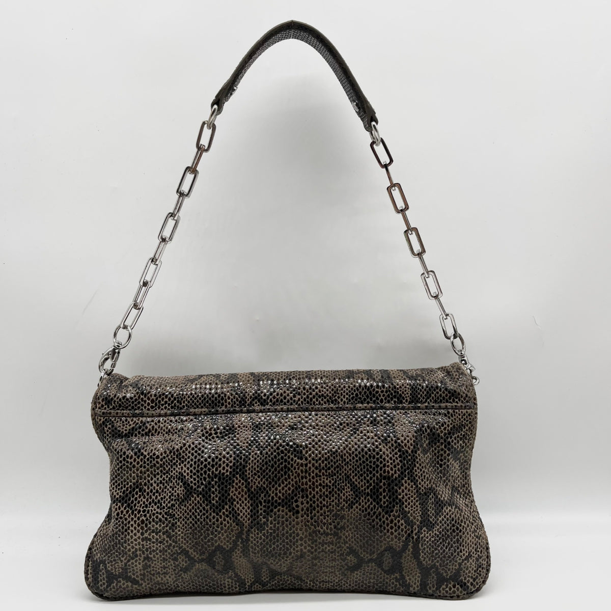 Tory Burch Gray &amp; Black Snake Embossed Leather Reva Clutch