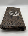 Tory Burch Gray & Black Snake Embossed Leather Reva Clutch