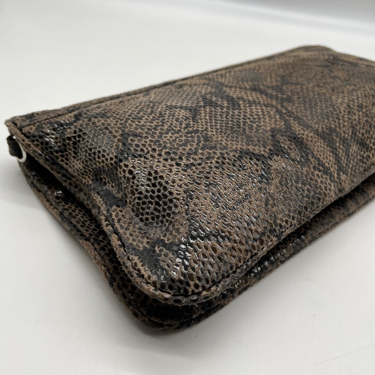 Tory Burch Gray &amp; Black Snake Embossed Leather Reva Clutch