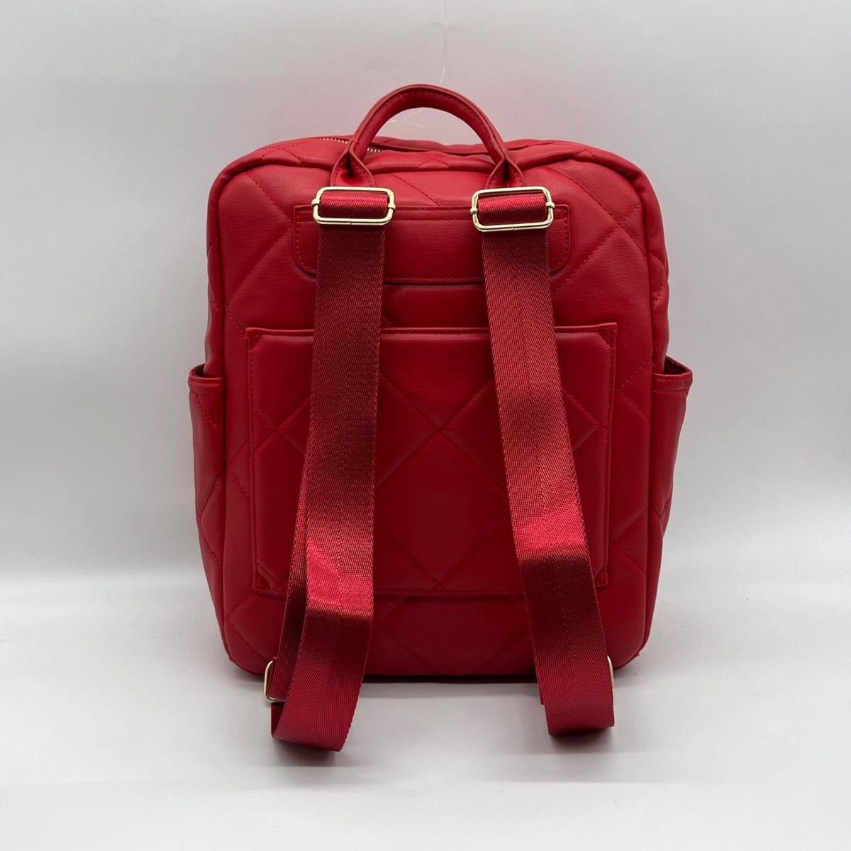 Badgley Mischka Red Quilted Leather Backpack