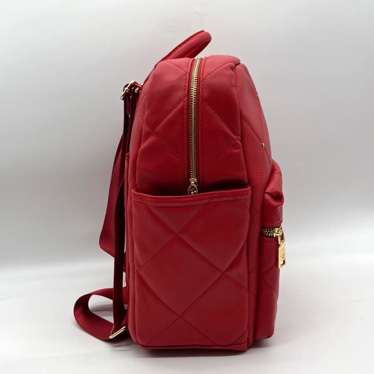 Badgley Mischka Red Quilted Leather Backpack