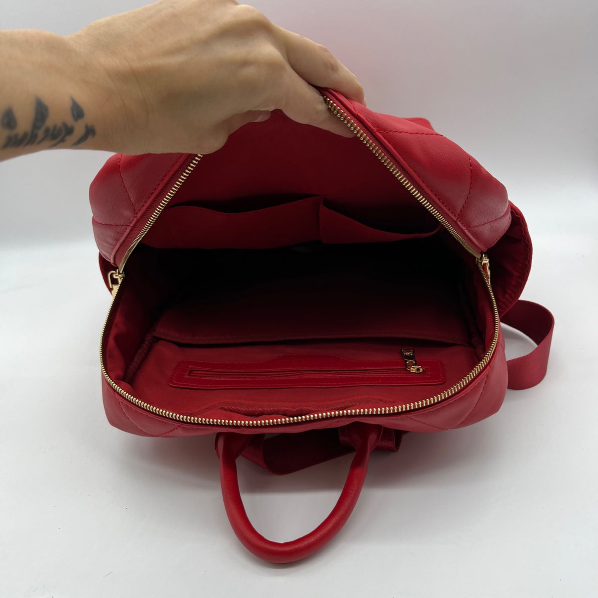 Badgley Mischka Red Quilted Leather Backpack