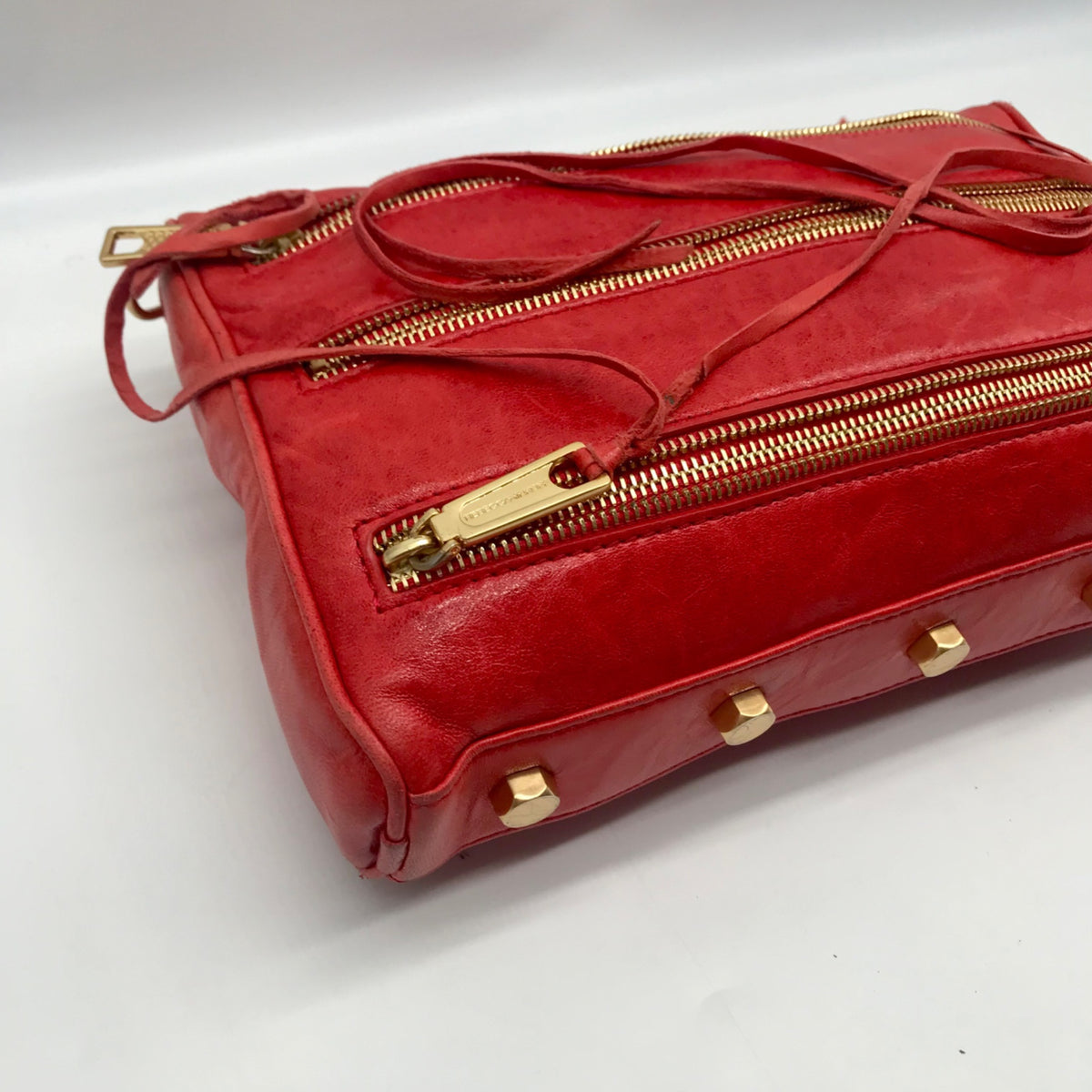 Rebecca Minkoff Red Pebbled leather Mini 5-Zip Crossbody Bag