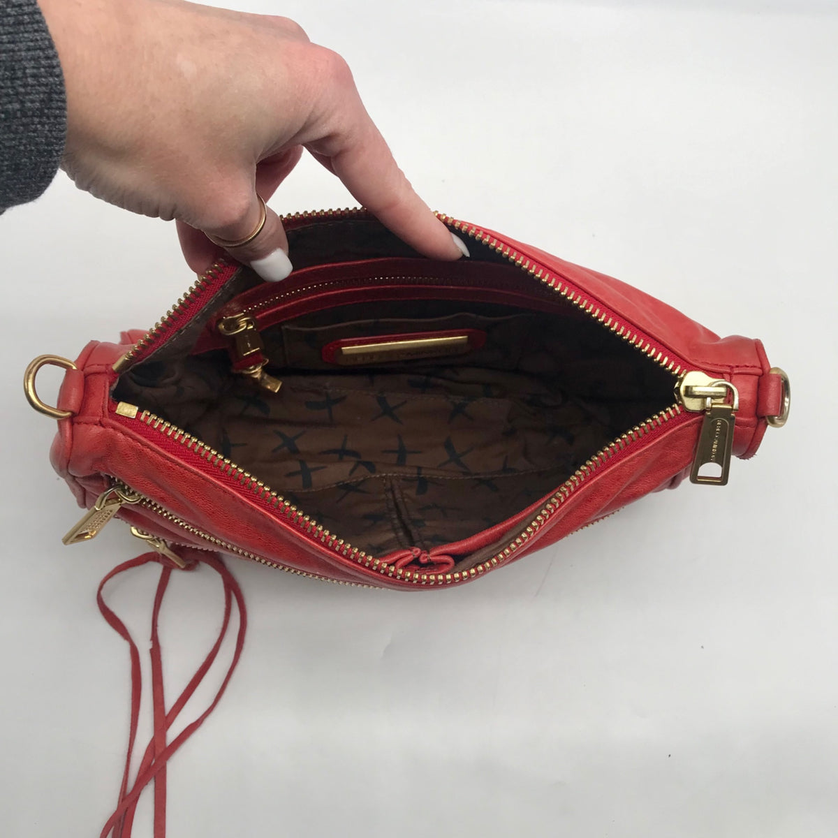 Rebecca Minkoff Red Pebbled leather Mini 5-Zip Crossbody Bag