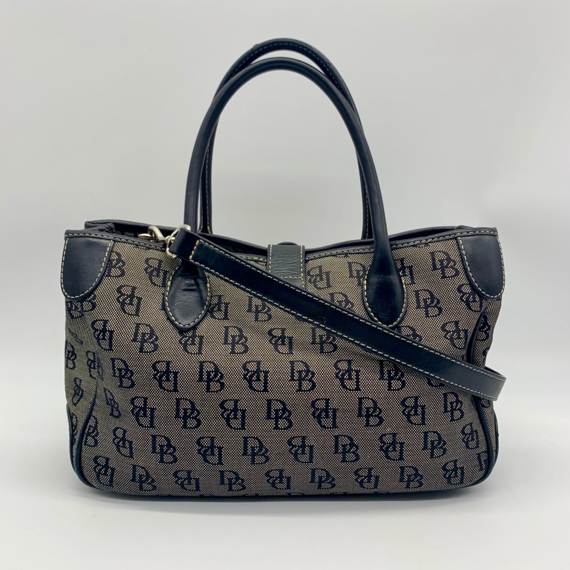 Dooney &amp; Bourke Black and Grey Signature Canvas Tote Bag