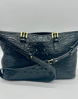 Brahmin Black Croc-Embossed Leather Mini Asher Shoulder Bag