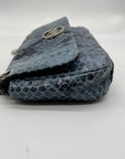 Michael Kors Blue Leather Fulton Denium Python Flap Shoulder Bag