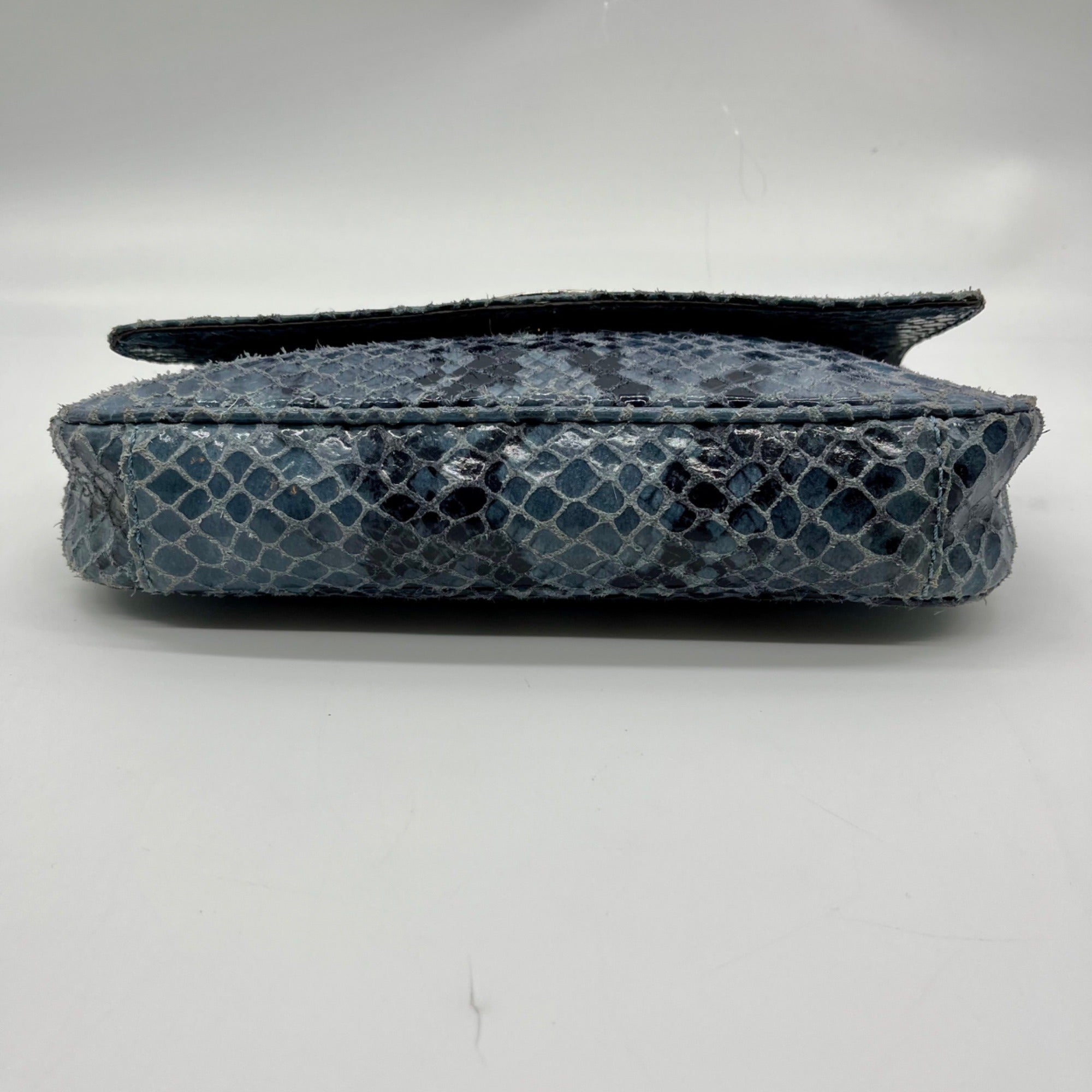 Michael Kors Blue Leather Fulton Denium Python Flap Shoulder Bag