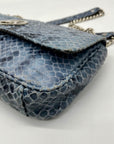 Michael Kors Blue Leather Fulton Denium Python Flap Shoulder Bag
