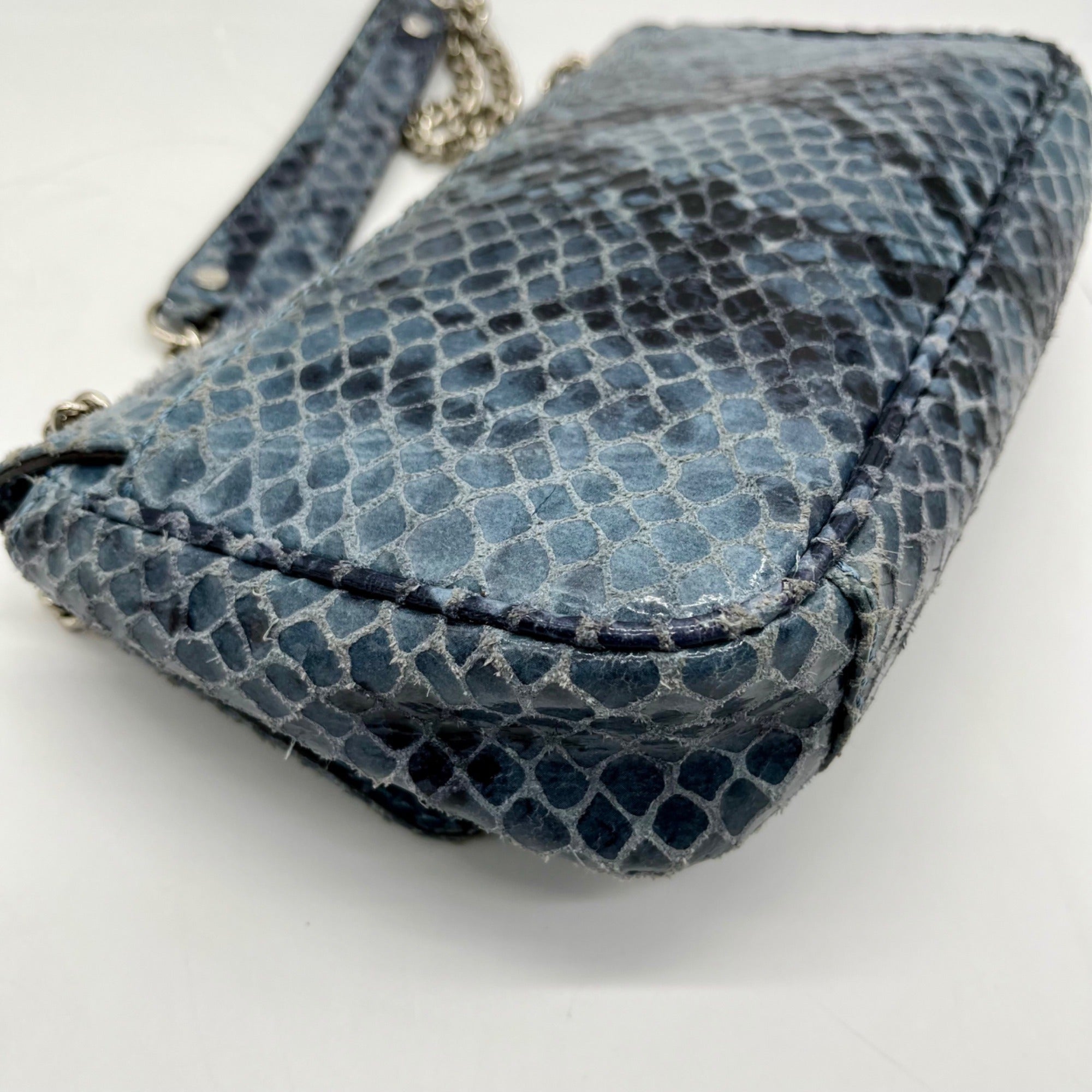 Michael Kors Blue Leather Fulton Denium Python Flap Shoulder Bag
