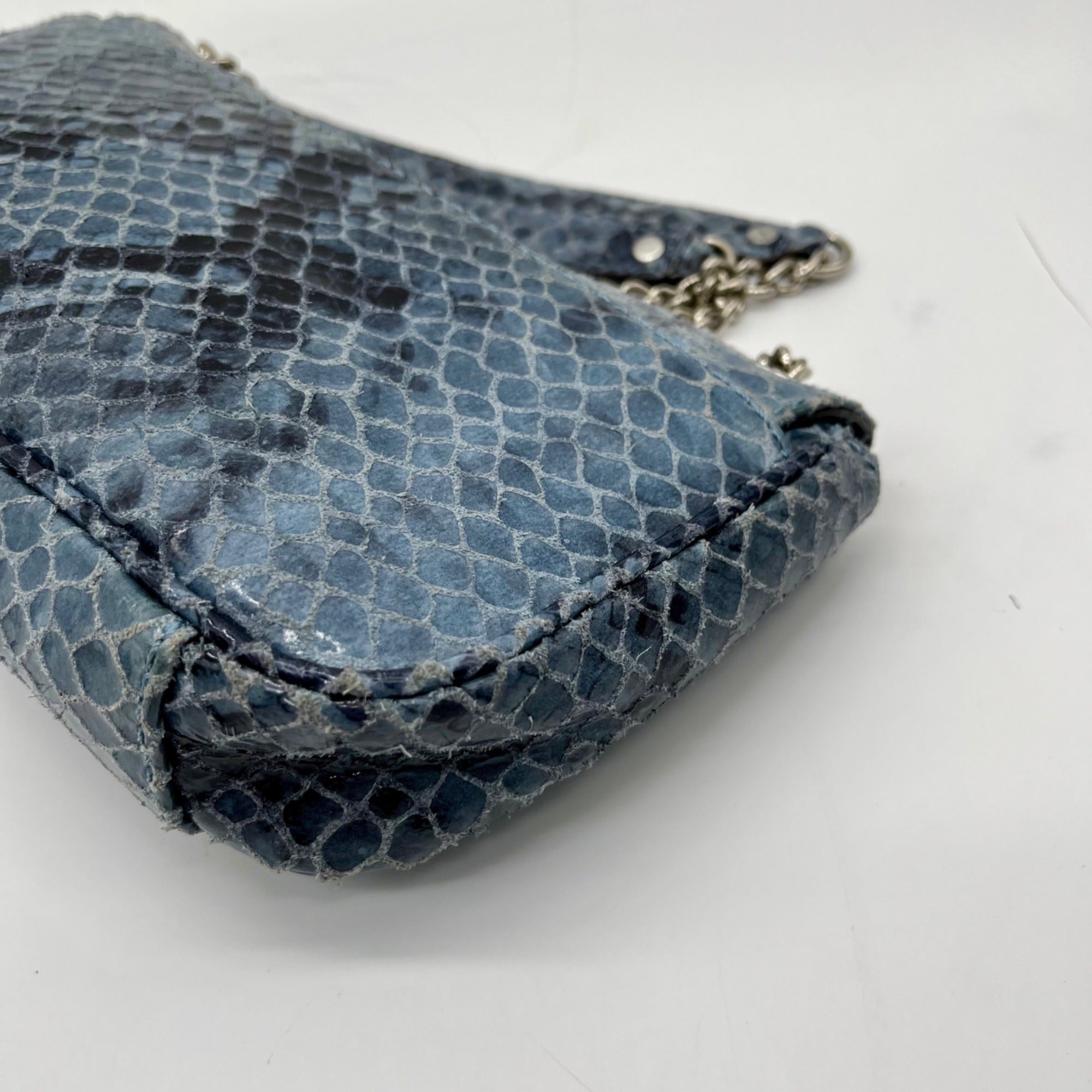 Michael Kors Blue Leather Fulton Denium Python Flap Shoulder Bag