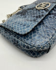 Michael Kors Blue Leather Fulton Denium Python Flap Shoulder Bag