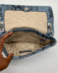 Michael Kors Blue Leather Fulton Denium Python Flap Shoulder Bag