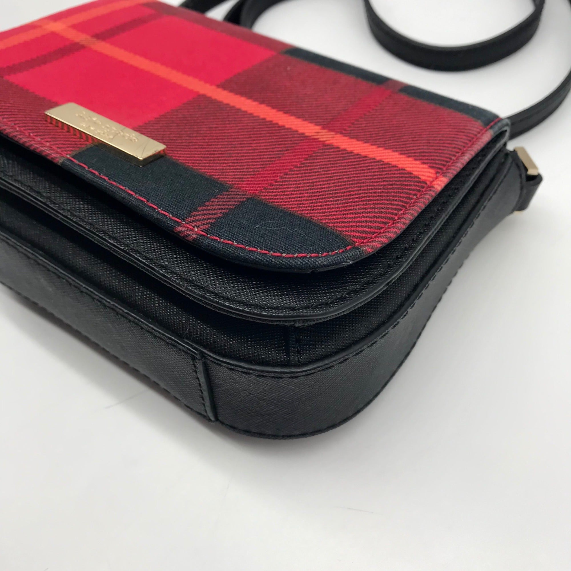Kate Spade Red Plaid Canvas Carsen Newbury Lane Crossbody Bag