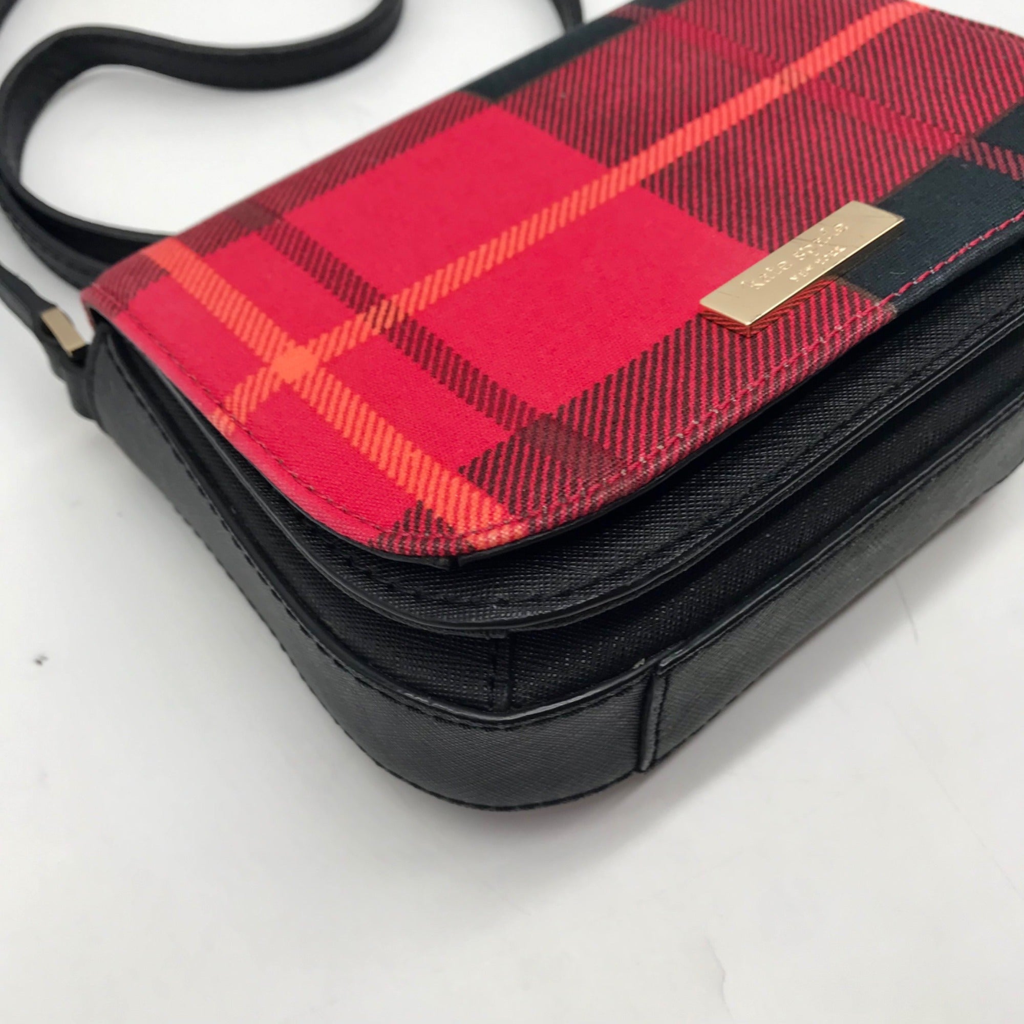 Kate Spade Red Plaid Canvas Carsen Newbury Lane Crossbody Bag