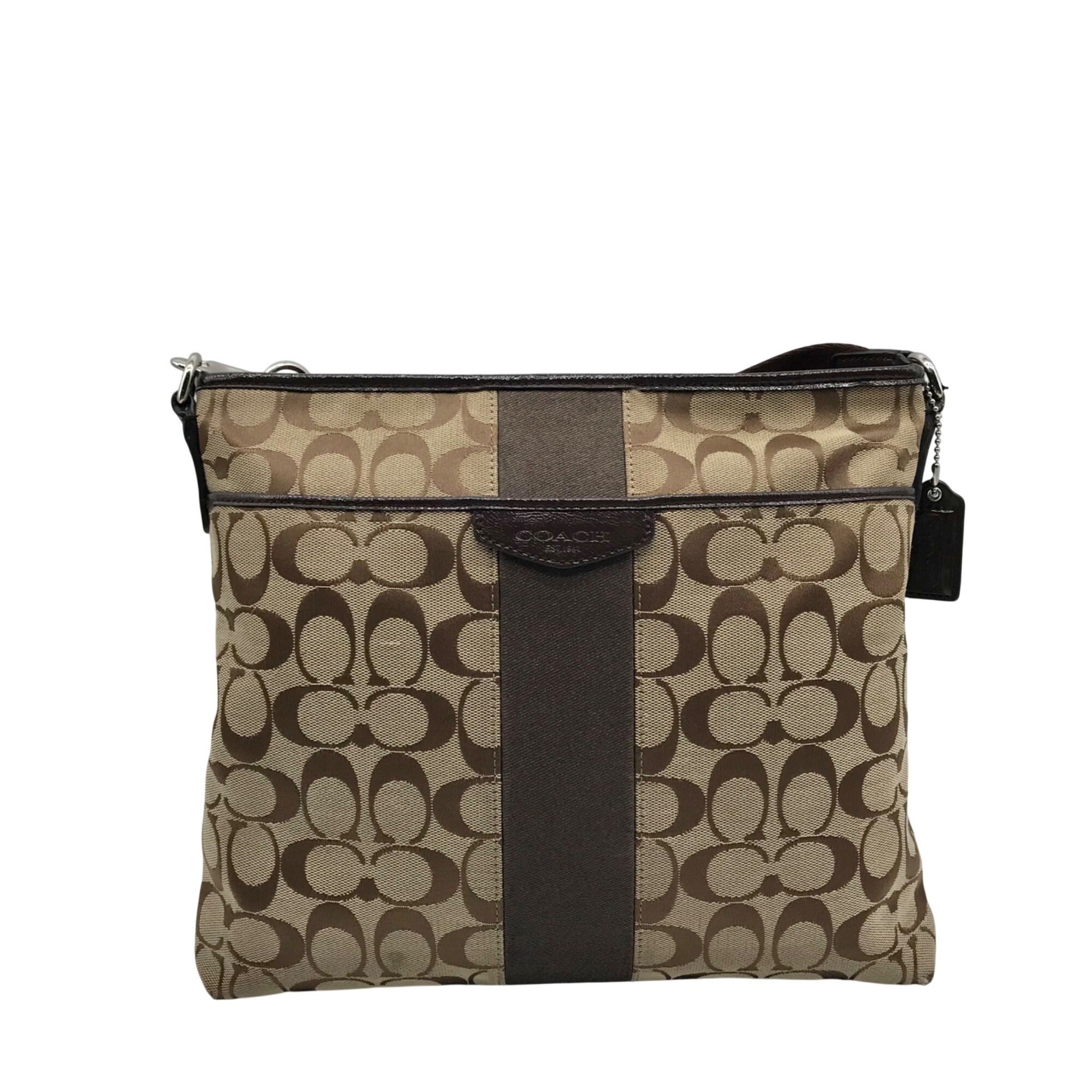 Coach Brown &amp; Tan Jacquard Canvas Signature Stripe Crossbody Bag F28502