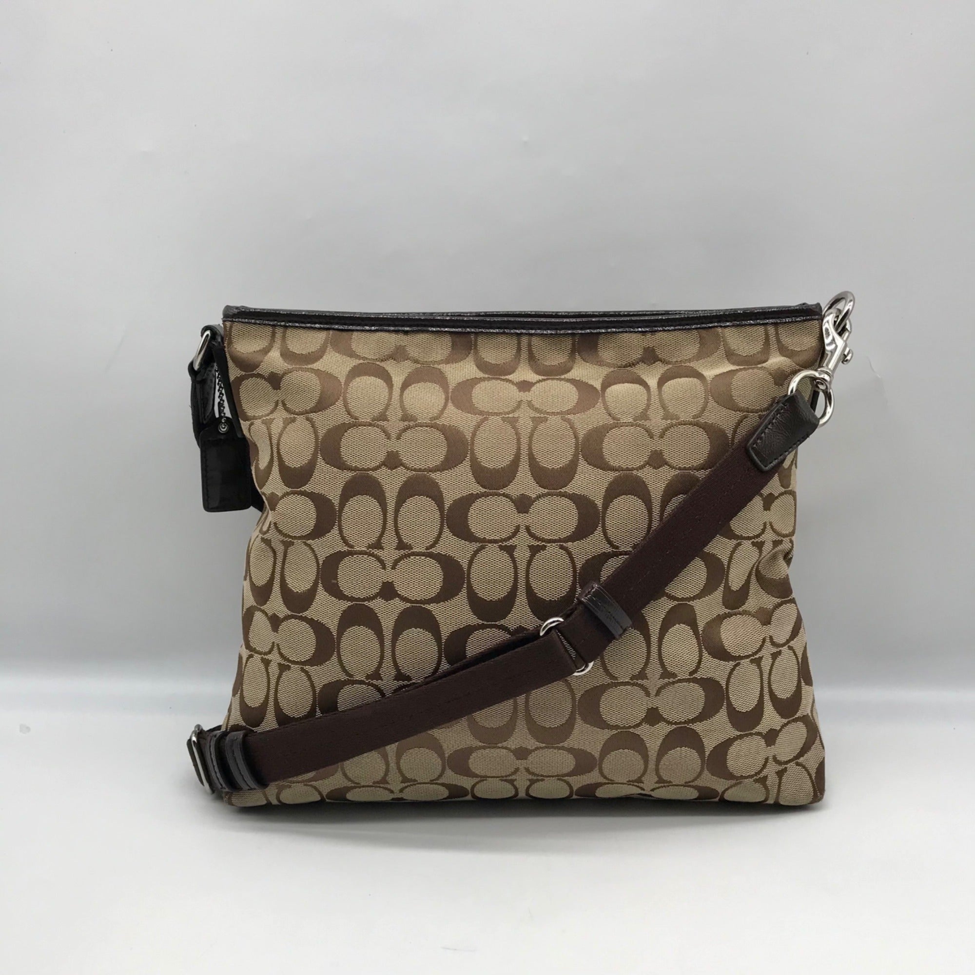 Coach Brown &amp; Tan Jacquard Canvas Signature Stripe Crossbody Bag F28502