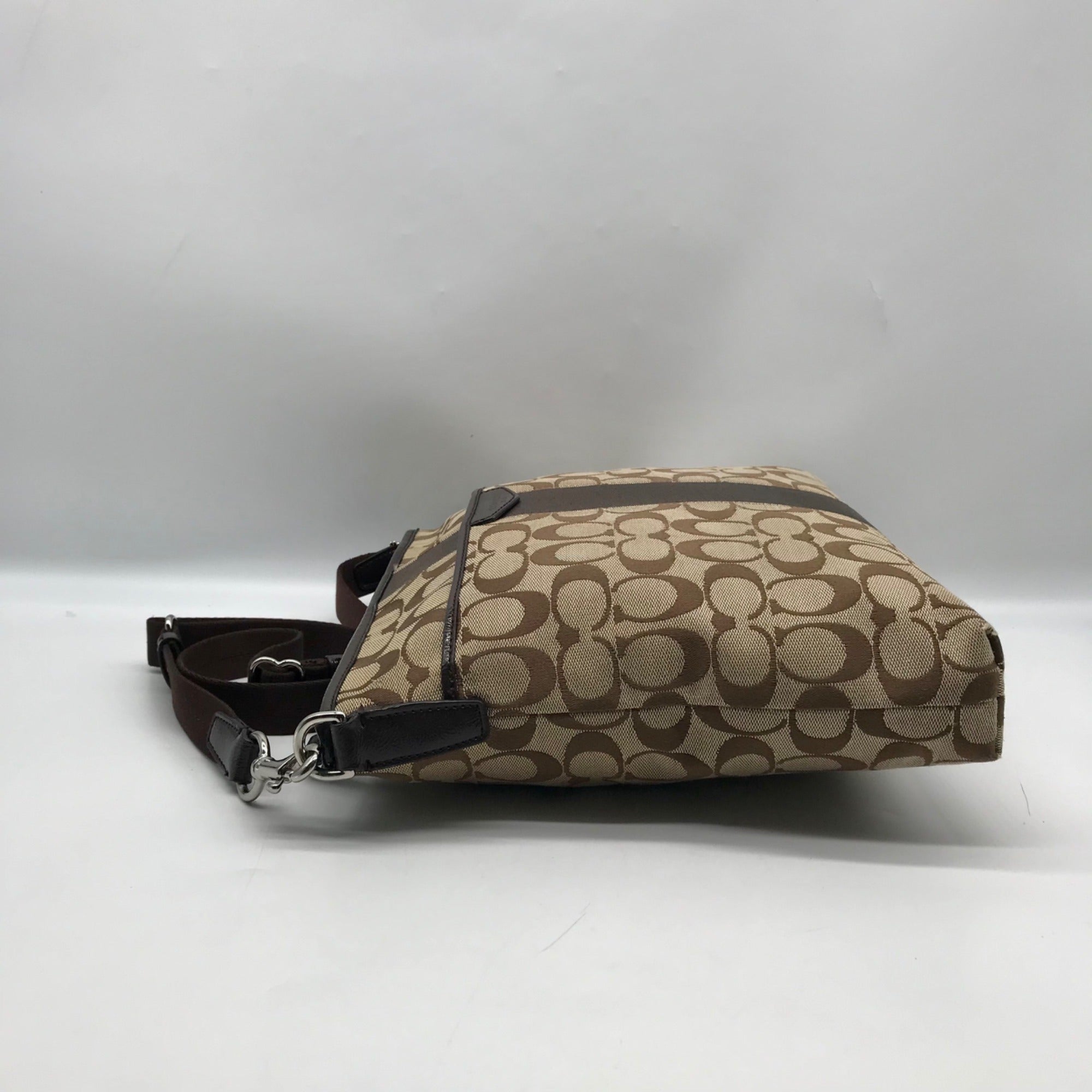 Coach Brown &amp; Tan Jacquard Canvas Signature Stripe Crossbody Bag F28502