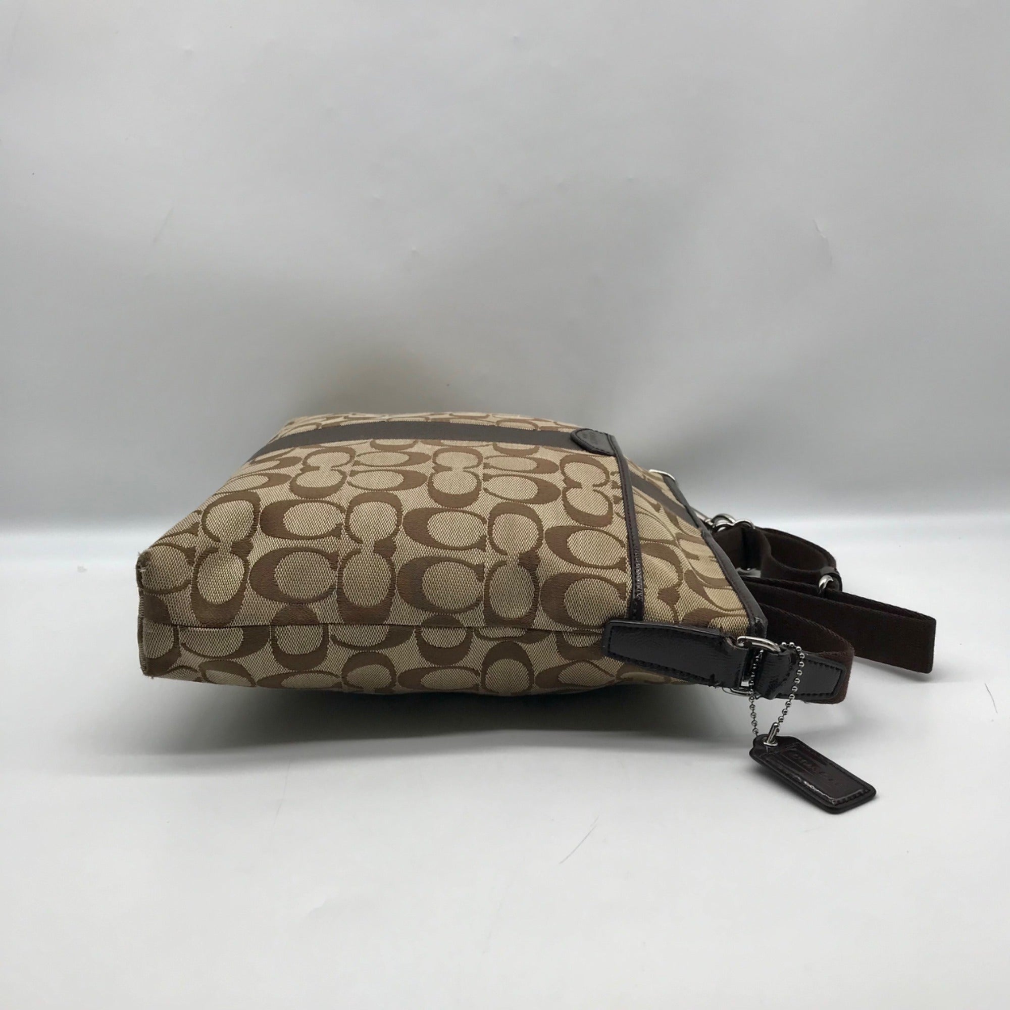 Coach Brown &amp; Tan Jacquard Canvas Signature Stripe Crossbody Bag F28502