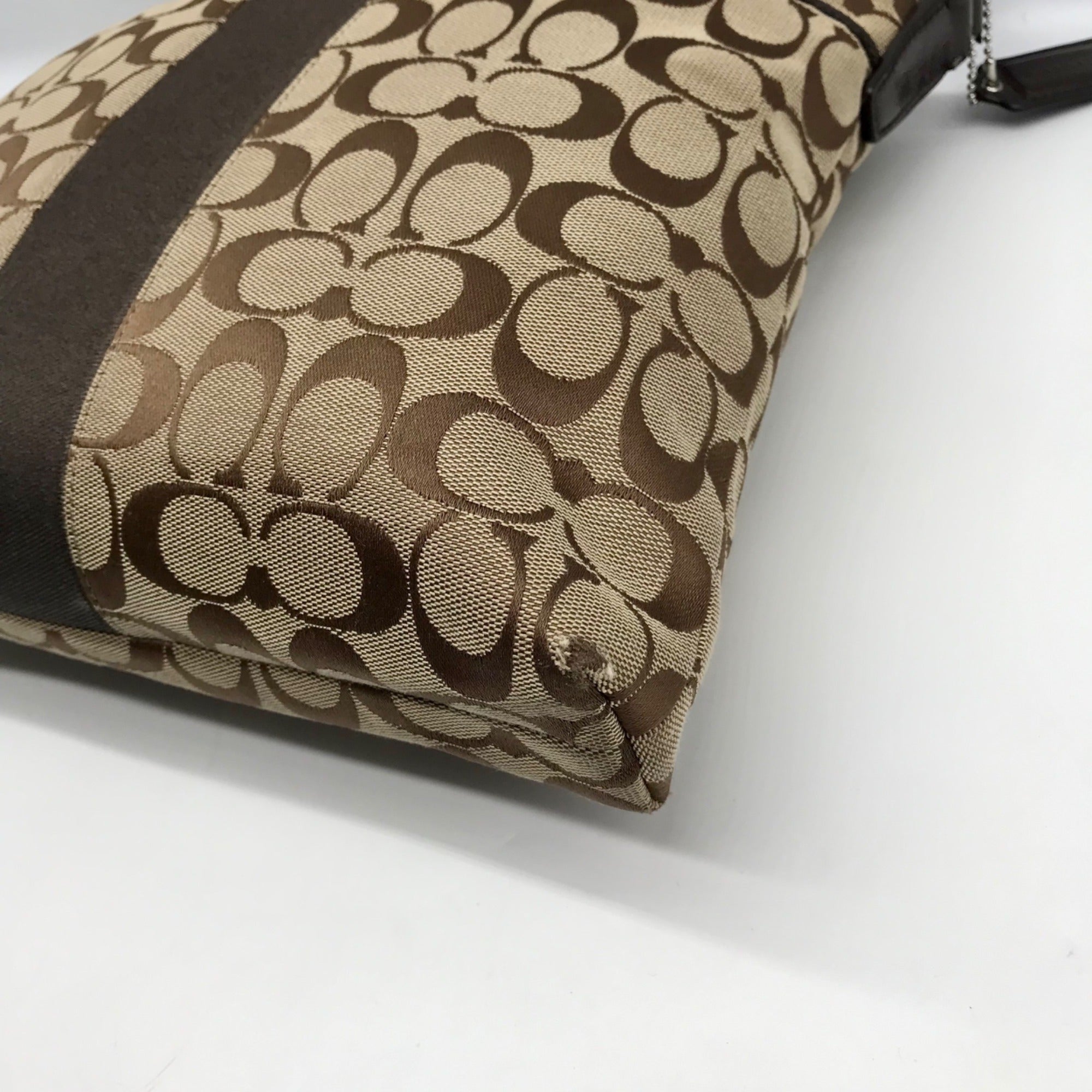 Coach Brown &amp; Tan Jacquard Canvas Signature Stripe Crossbody Bag F28502
