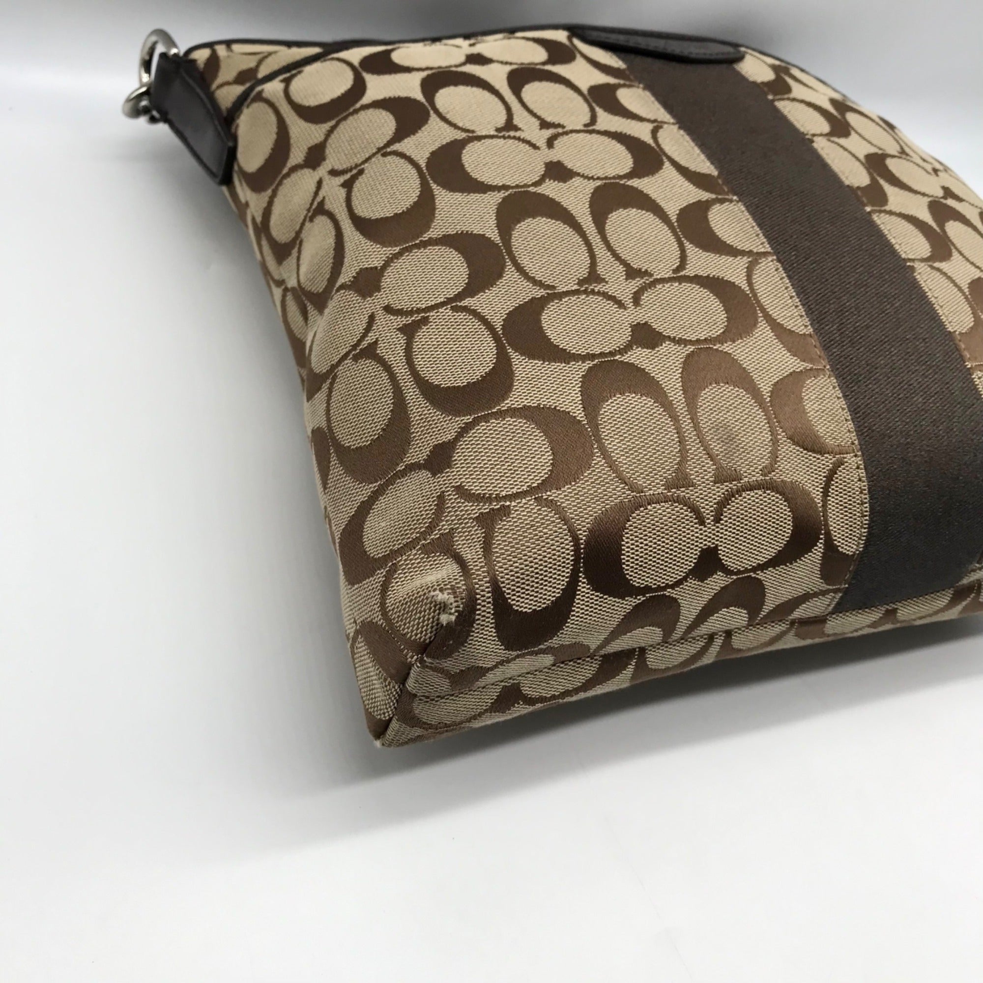 Coach Brown &amp; Tan Jacquard Canvas Signature Stripe Crossbody Bag F28502