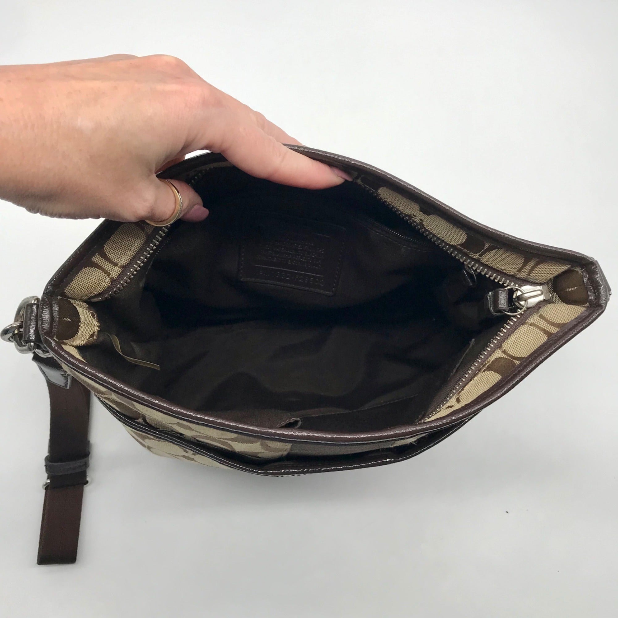 Coach Brown &amp; Tan Jacquard Canvas Signature Stripe Crossbody Bag F28502