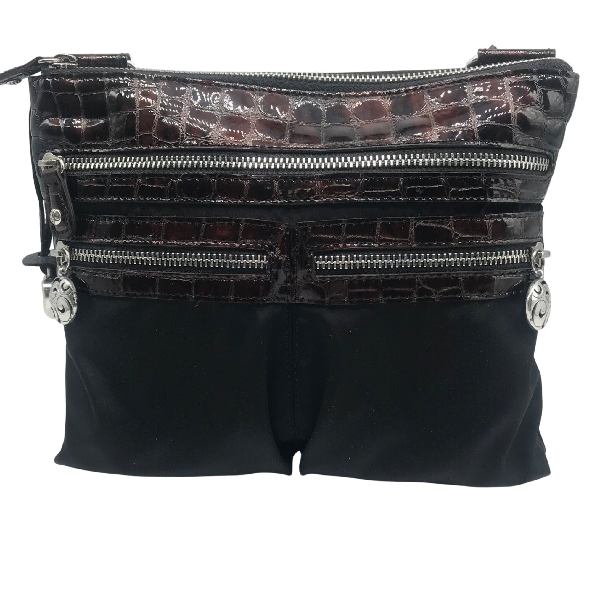 Brighton Black &amp; Brown Croc Embossed Patent Leather Go Go Crossbody Bag
