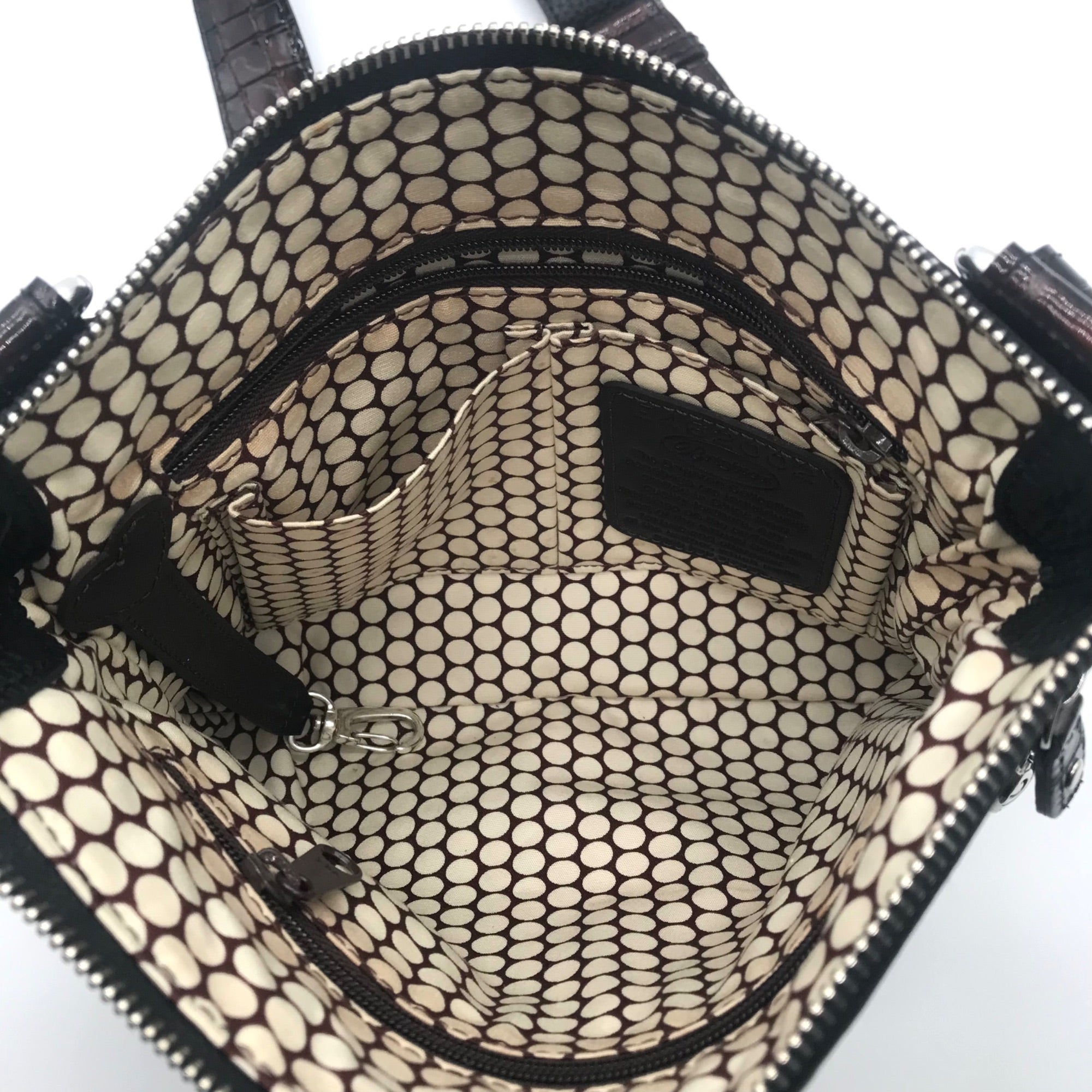 Brighton Black &amp; Brown Croc Embossed Patent Leather Go Go Crossbody Bag