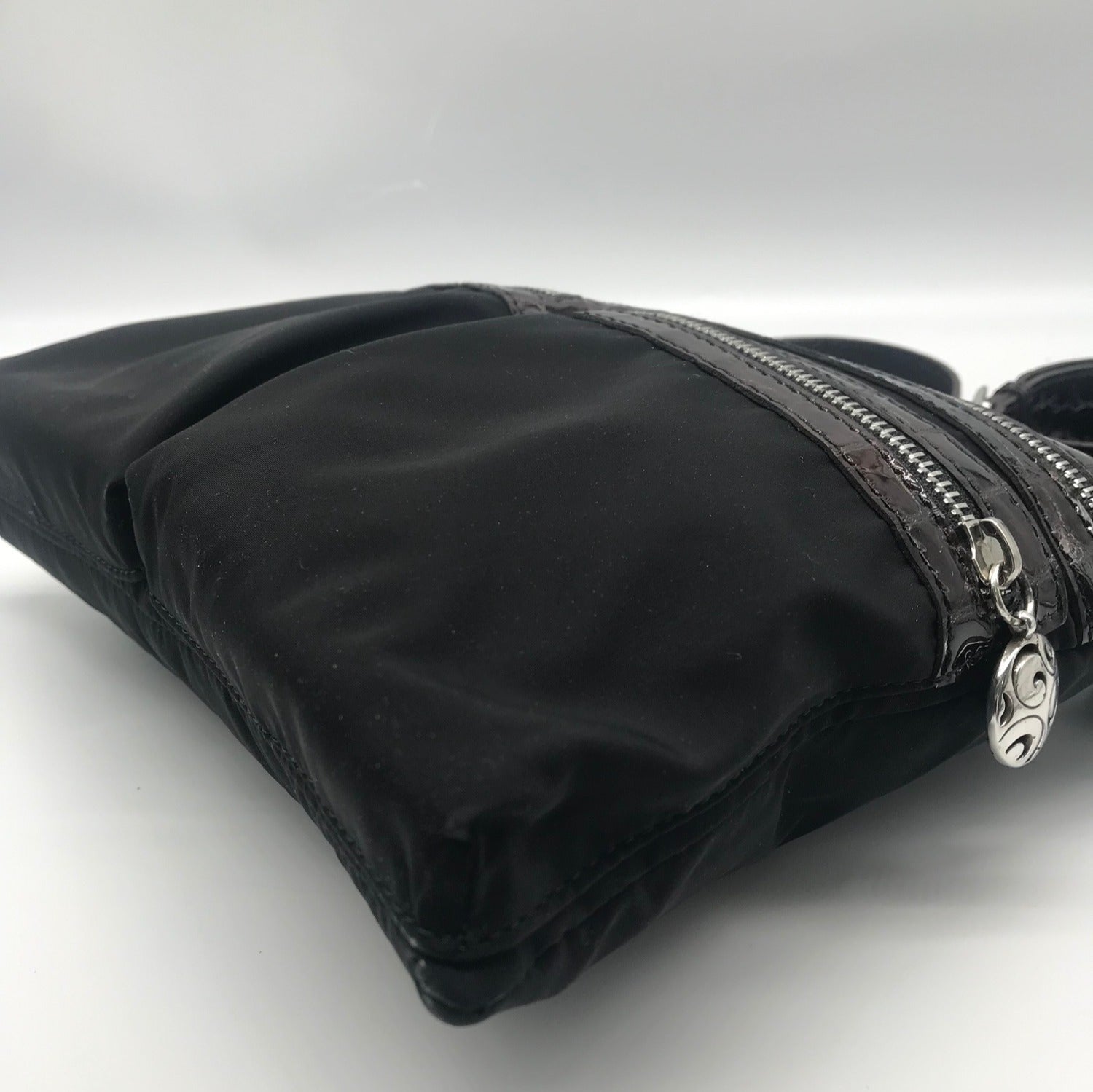 Brighton Black &amp; Brown Croc Embossed Patent Leather Go Go Crossbody Bag