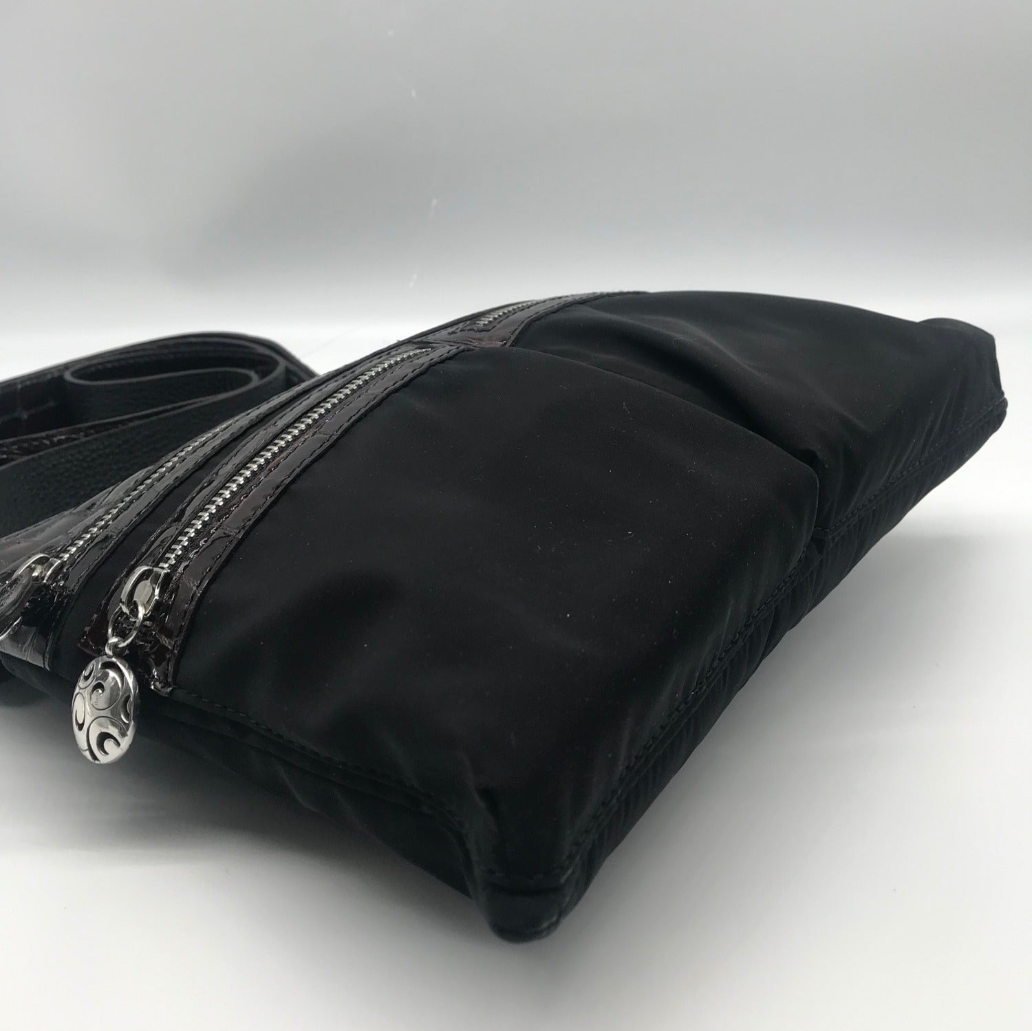 Brighton Black &amp; Brown Croc Embossed Patent Leather Go Go Crossbody Bag