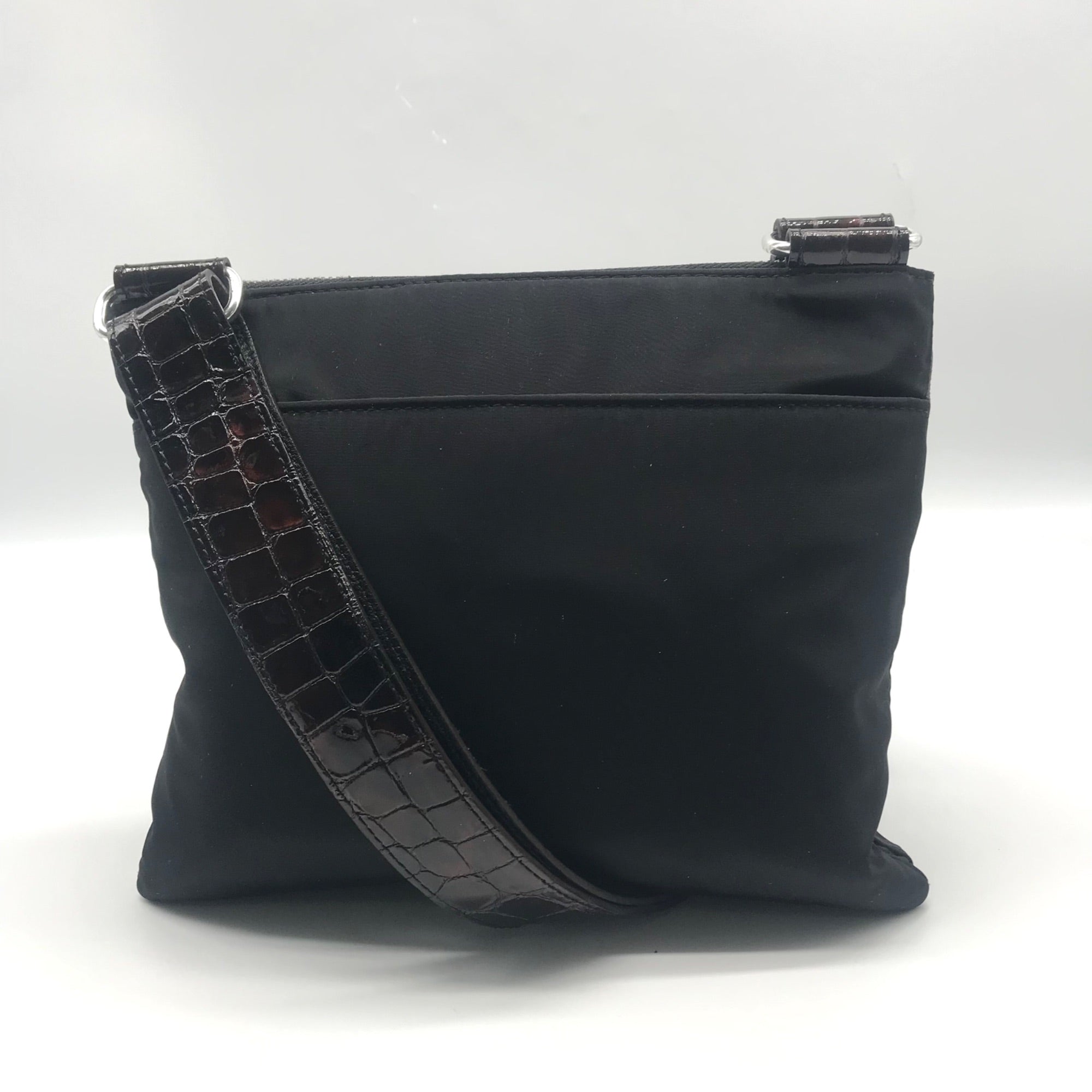 Brighton Black &amp; Brown Croc Embossed Patent Leather Go Go Crossbody Bag