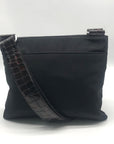 Brighton Black & Brown Croc Embossed Patent Leather Go Go Crossbody Bag