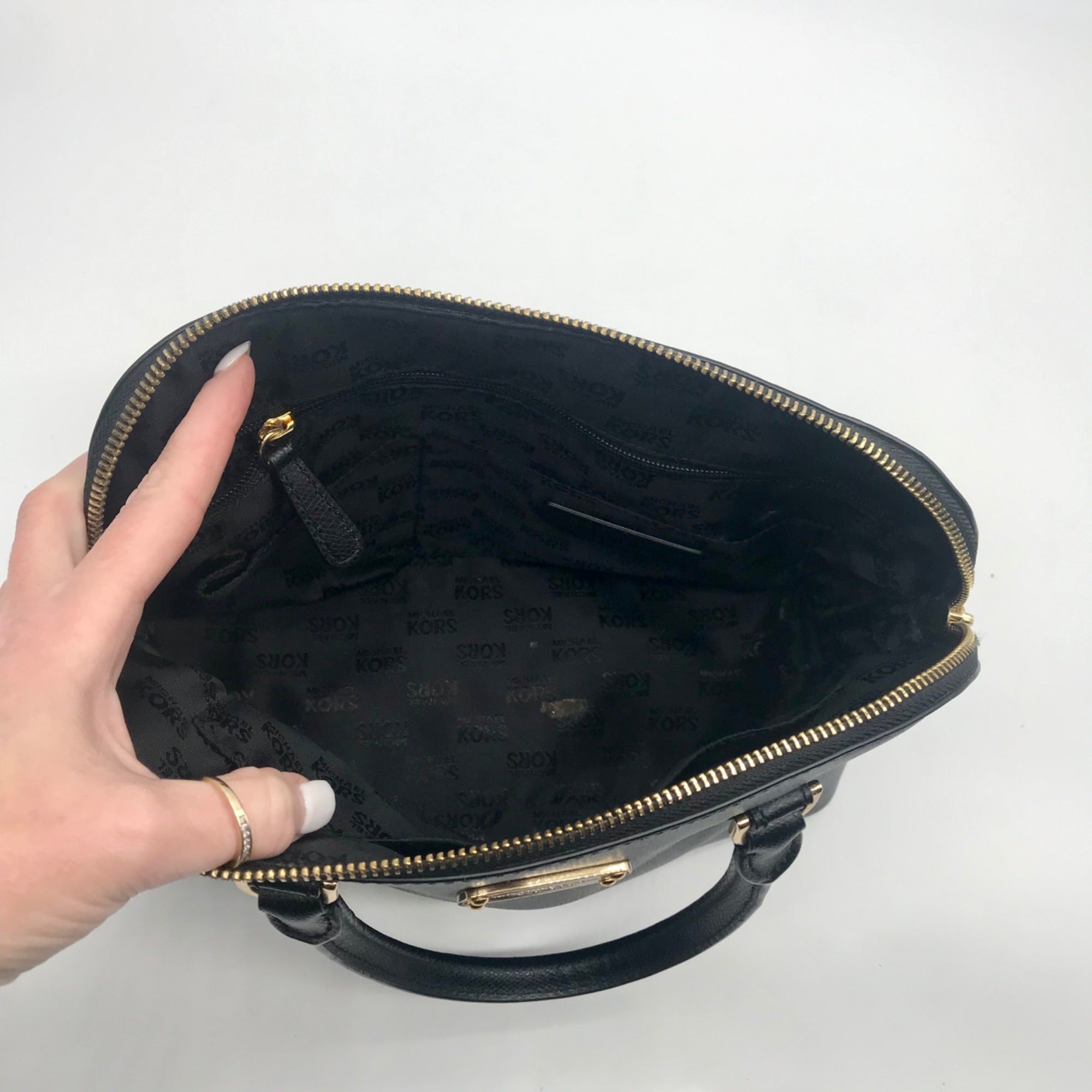 Michael Kors Black Saffiano Leather Cindy Dome Satchel